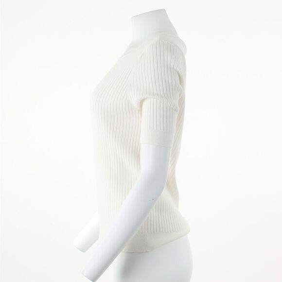Calvin Klein Petite Elbow-Sleeve Ribbed Top in Cream - Picture 4 of 5